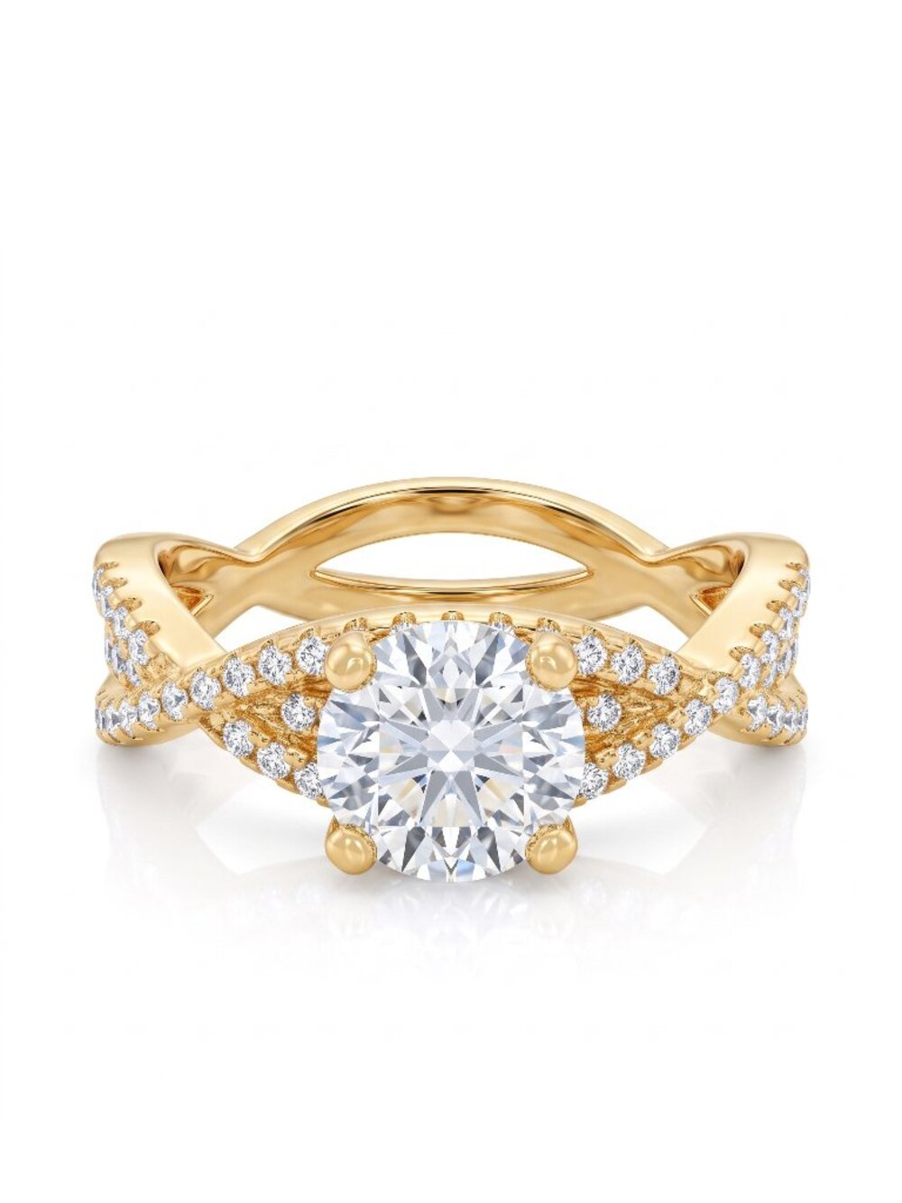 Round cut Gold ring, 925 Sterling Silver with 10k gold finish